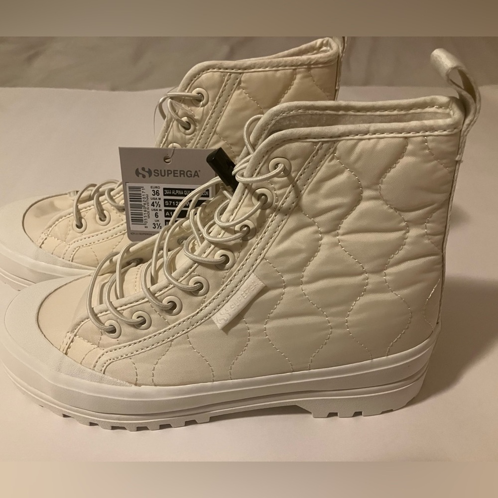 Superga Women's Lace Up Quilted White Boots